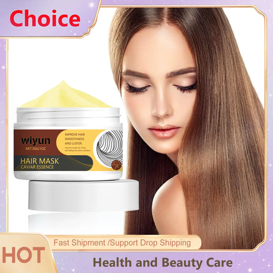 コラーゲンヘアマスク、ケラチントリートメント、ディープリペアコンディショニング、キャビアエッセンス配合。乾燥、縮れ、ダメージ、なめらかで栄養豊富なヘアケア。